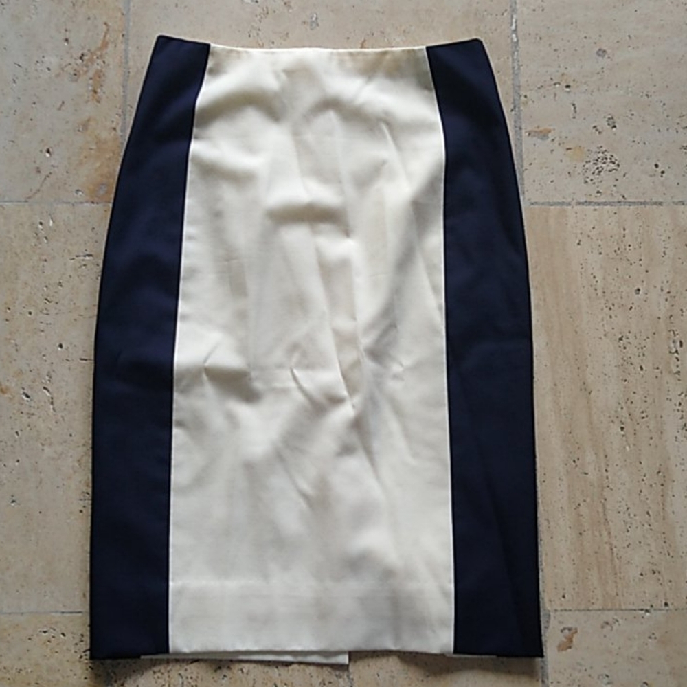 SOLD JCrew cream and navy pencil skirt